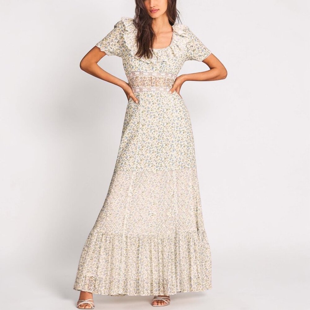 LoveShackFancy Stassie Maxi Dress Floral Lace Cottagecore Size 4